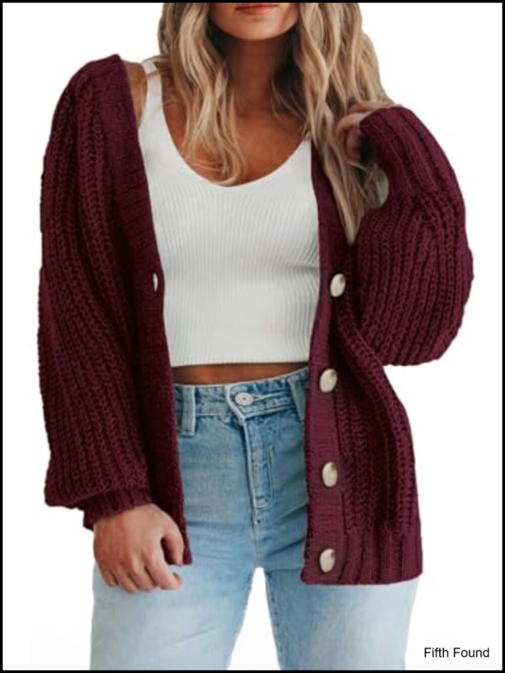 Plus Size Chunky Knit Cardigan Sweater Open Front Button V-Neck